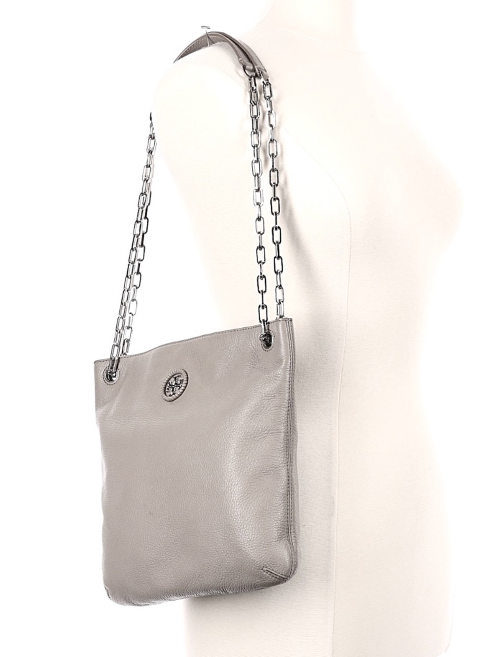 Tory Burch Silver-Tone Chain Strap Leather Shoulder or crossbody Bag